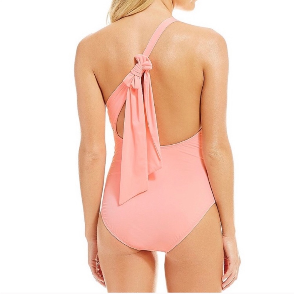 One shoulder pink one piece swimsuit